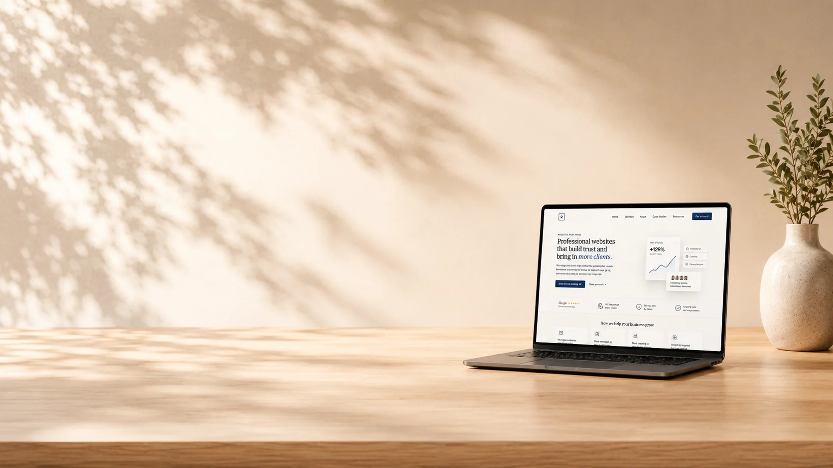 Premium website design dashboard shown on a laptop for New Zealand service businesses