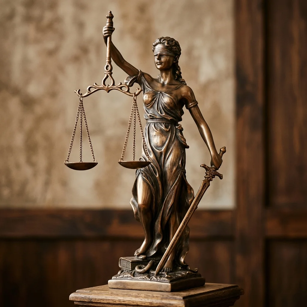 Lady Justice statue holding scales and sword